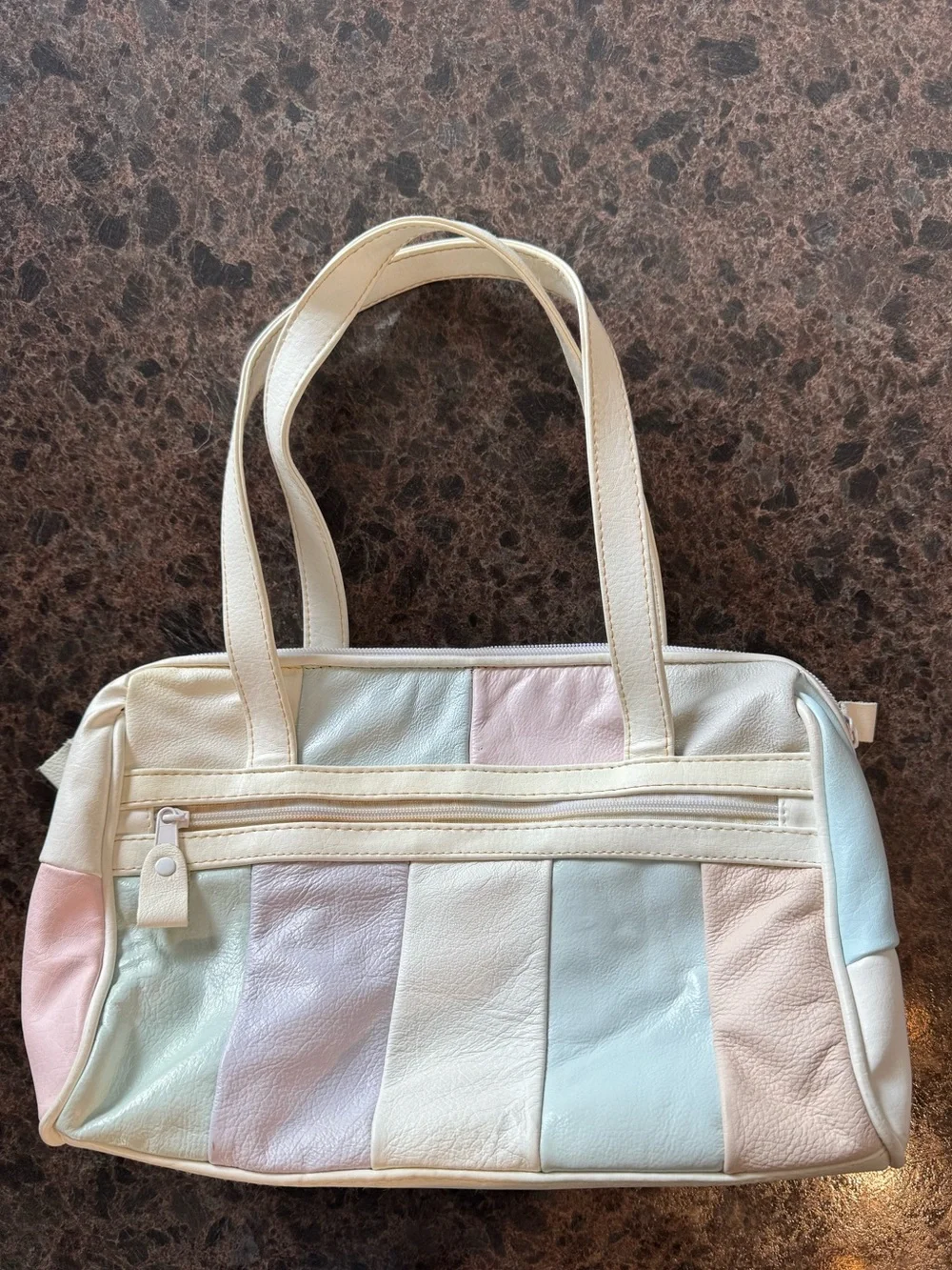 Women's Vintage Pastel Patchwork Shoulder Bag - Cream and Multicolor